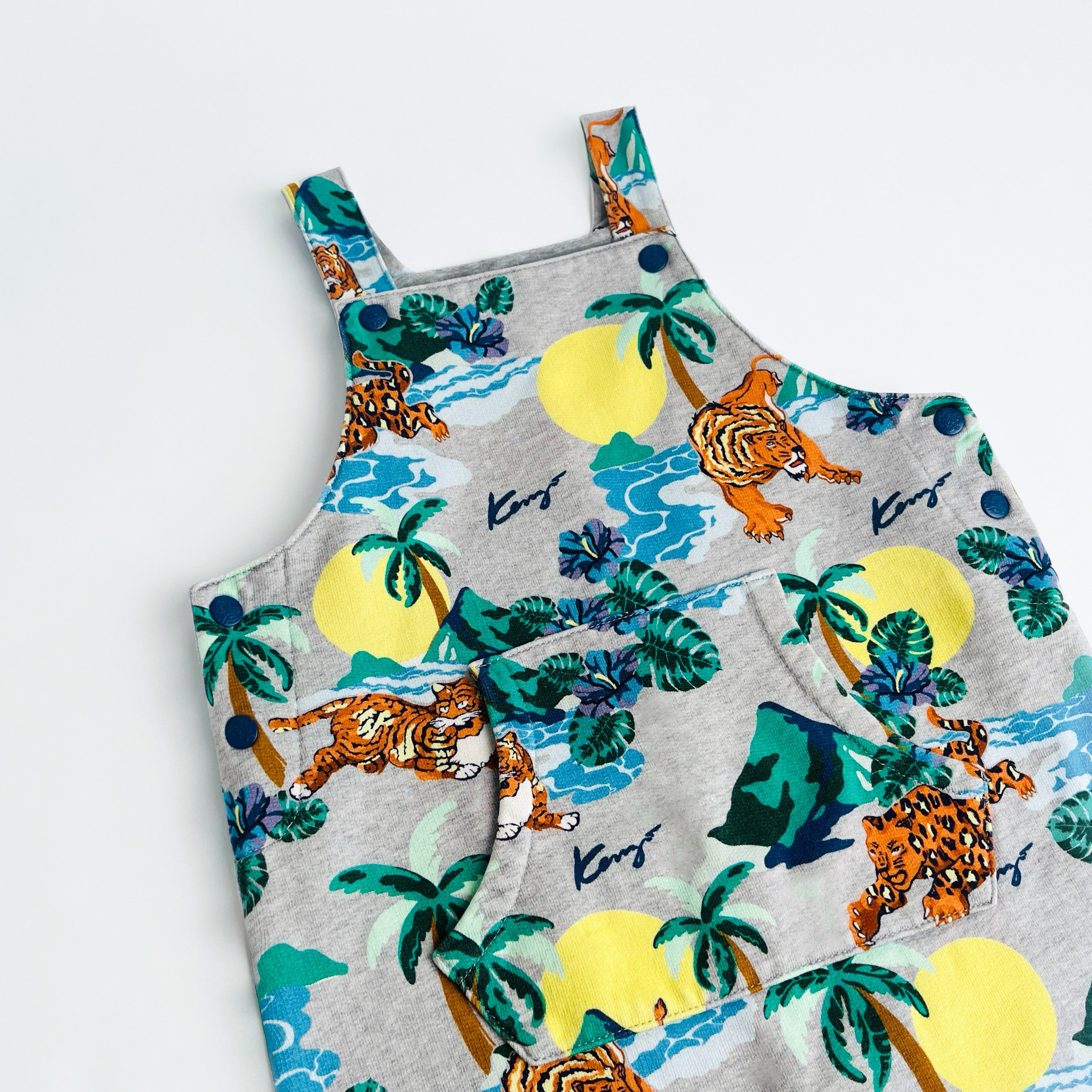 Kenzo Kids Jungle Tiger Print Dungaree Shorts 3 Years